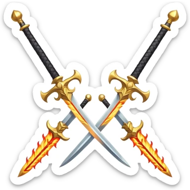 Two powerful on fire fully golden fiery royal crossed swords sticker