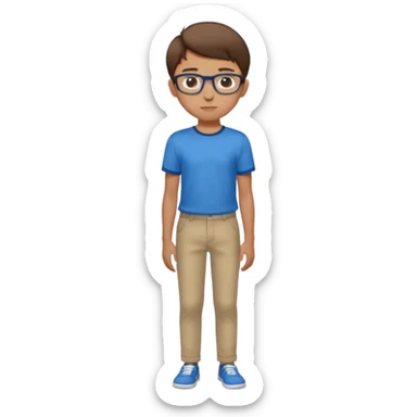 adolescent garçon taille moyenne corpulence maigre cheveux chatain court yeux bleus lunettes photo de pieds en pantalon  sticker