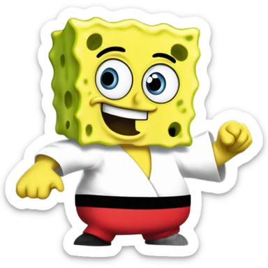 SpongeBob doing karate with Willem Dafoe sticker