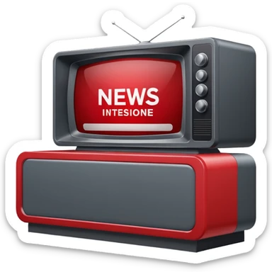Create a baseboard to display the news headline and the interviewee's name, in a television style, using dark gray and red. In one corner, include a rounded space for the media outlet's logo. sticker
