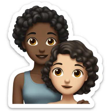Tall Pale white girl with black wavy hair and brown eyes hugging a Tall Tan girl with black short curly hair and brown eyes  sticker