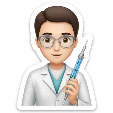 doctor of medicine holding very big syringe sticker