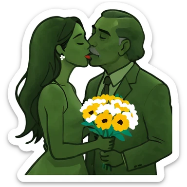 Beautiful woman with long dark hair, kissing a older Hispanic man sticker