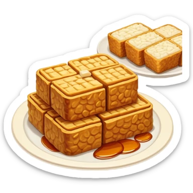 tempeh-cinematic-realistic-tempeh-dish-emoji,-depicted-as-crispy,-sliced-portions-of-fermented-soy-cake-with-a-golden-brown-finish,-rendered-with-detailed-textures-and-warm,-inviting-lighting sticker