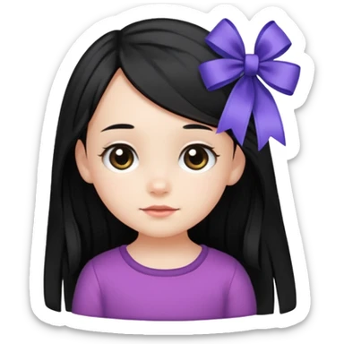 little girl with ribbon hairclip, long black hair sticker