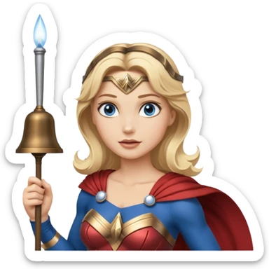 Blonde blue eyes Wonder Woman holding bell and short white conductor baton sticker