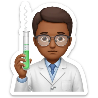 Frowns with Glasses,  Disappointed Scientist: Brown Skin, Lab coat, thin glasses, holding test tube, upset expression
 sticker