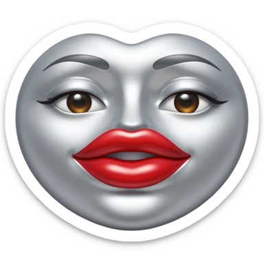 A seductive pair of slightly parted lips emoji made of liquid silver chrome, smooth glossy metallic surface, soft sensual curves, subtle reflections, luxury sexy aesthetic, minimal iOS emoji style, centered composition, clean white background, soft studio lighting, no text sticker