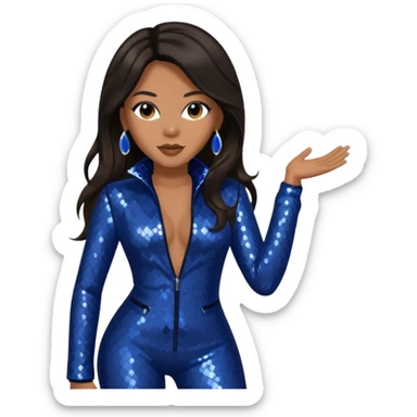 Monica, R&B Singer with long dark brown hair, dark blue sequin outfit sticker