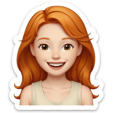 Gorgeous Ginger girl laughing with head tilted back happily wearing cream sleeveless top sticker
