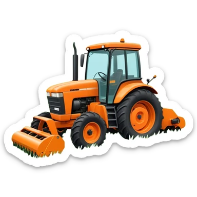 Howard EHD 180 (2019) – Cinematic-realistic Howard EHD 180 slasher, its bright orange frame mounted to a roaring tractor. The spinning blades cut through overgrown paddocks with ease, leaving a neat trail of freshly cut grass behind as birds scatter into the sky. sticker