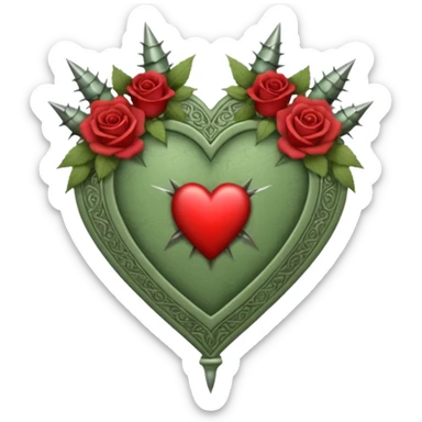 Can you make a sage green heart with a gothic design, I want roses and spikes around the heart. In the middle of the heart the letter I sticker