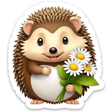 hedgehog holding a bouquet of daisy flowers sticker