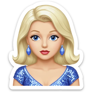 Lana Turner with long platinum blonde hair, periwinkle sequin outfit  sticker