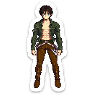 Eren Yeager transforming pixel art sticker