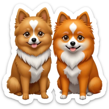 TWO POMERANIANS STANDING NEXT TO EACH OTHER. GIRL WHITE WITH ORANGE PATCHES AND BOY ALL BLACK WITH WHITE ON SNOUT AND CHEST . EMOJI DOGS. sticker