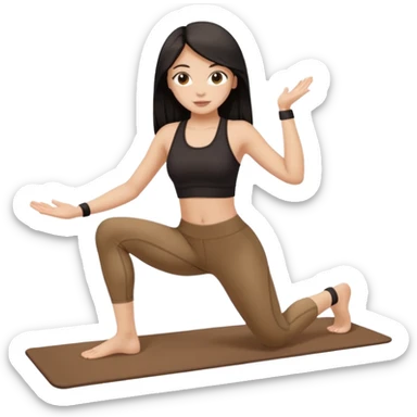 pilates girl in brown set whit black long hair  sticker