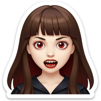 eu quero uma menina de franja e cabelo comprido cabelo castanho parecendo uma vampira sticker