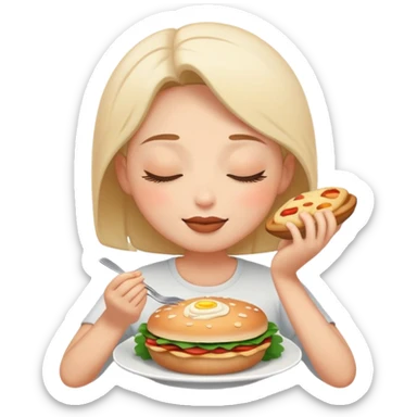 person with closed eyes and blissful expression enjoying delicious food sticker