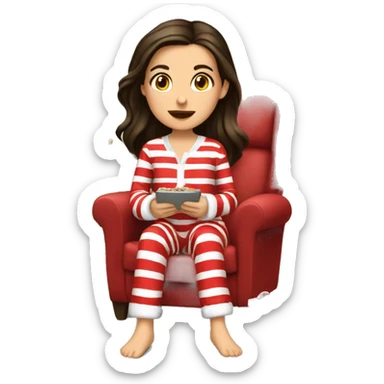 brunette girl in christmas pjs watching christmas movie sticker