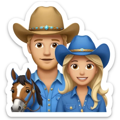 Excited Trevor Donovan with blue eyeas cowboy hat and Danica McKellan with horse sticker