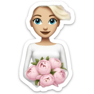 White bride with long light blonde hair and blue eyes with light pink peonies in hair white skin  sticker