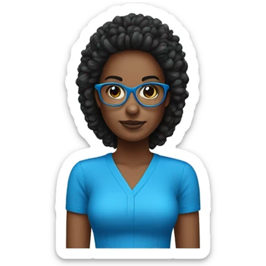 Mujer de pelo negro con puntas azules largo y gafas sticker