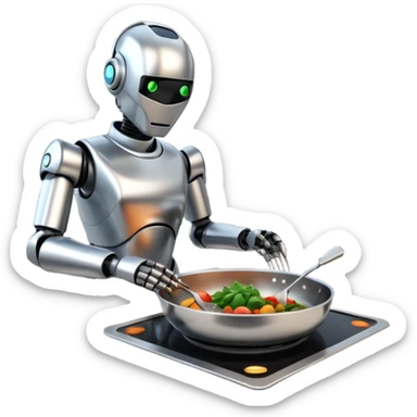 obot chef preparing a gourmet meal in a futuristic kitchen sticker