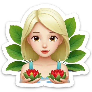 a beautiful girl mix with nenuphar and watel lili and  Strawberries  sticker