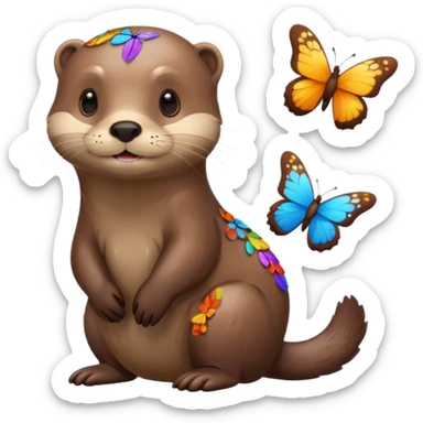 otter with butterflies having an idea sticker