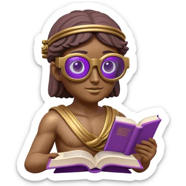 an-emoji-of-a-ancient-young-greek-statue-reading-a-book,-wearing-vr-glasses,-purple-colors,-digital-universe sticker