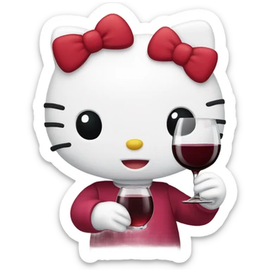 Hello Kitty drinking red wine sticker