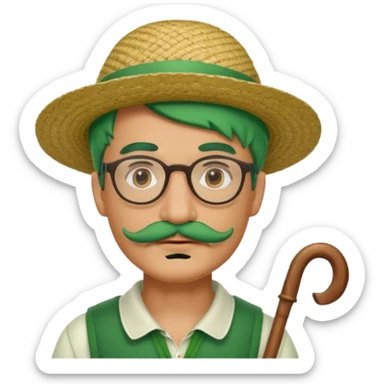 venice gondolier with green hair, iconic hat, normal glassess and mustache sticker