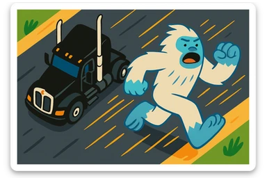 Make the abominable snowman much smaller and change the perspective to a view from above, keeping the vibrant cartoon style and action scene, no text. sticker