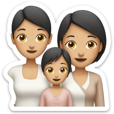 Asian mom and three daughters sticker