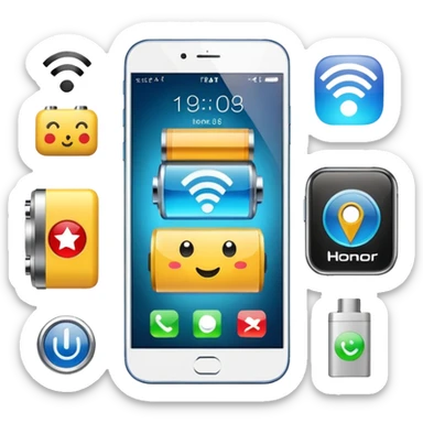 Honor phone with app icons, time, Wi-Fi and battery level sticker