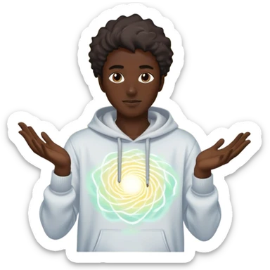 Male profile with casual streetwear clothing elements, radiating creative energy waves, ethereal style inspiration glow sticker