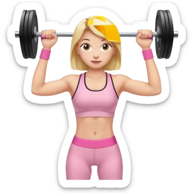 blonde girl lifting weights in light pink  sticker