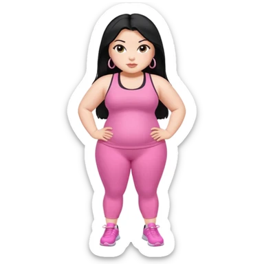a pretty bratz fair fat girl in pink workout clothes and black hair sticker