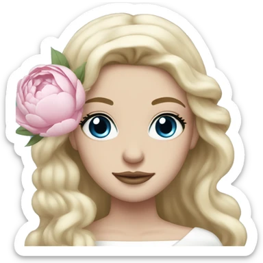 White bride with long light blonde hair and blue eyes with light pink peonies in hair white skin  sticker