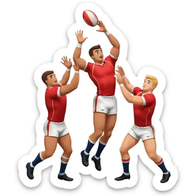 two rugby players lifting another player to catch a ball in a lineout sticker