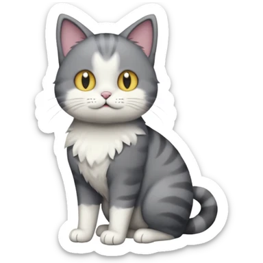 full body derpy looking large short hair dark grey and white cat sticker