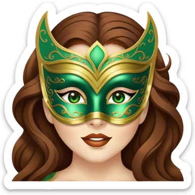 Greeneyed Woman blinking with Long Brown hair venetian mask sticker