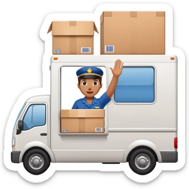 delivery truck with a supplier waving from the window, back of the truck completely filled with packages sticker