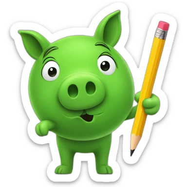 green piggy holding a pencil in his hand sticker