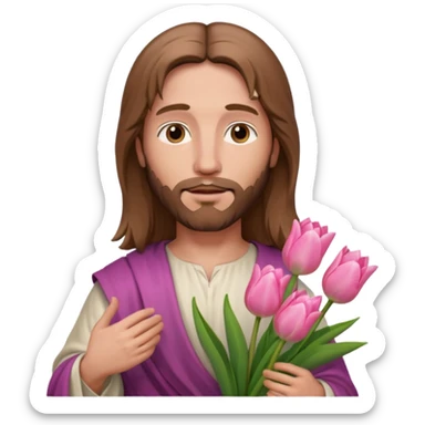 jesus hold pink tulips sticker
