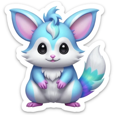  Shiny iridescent neon vibrant bioluminescent colorful pastel flourishing flurry fuzzy Absol-Minccino-Furret-Zangoose-Chinchilla-Pachirisu-Emolga-fusion-animal-Fakémon-hybrid-creature  sticker