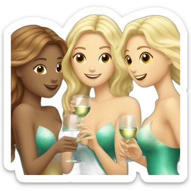Three beautiful mermaids (one blond and two brown hair) drinking wine sticker