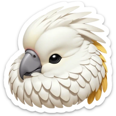 Meme-Worthy Cute Sleeping Cockatoo Portrait Emoji, Head resting peacefully with a contented smile, showcasing a softly feathered body with a gently drooping crest and eyes closed in serene slumber, Simplified yet adorably endearing features, highly detailed, glowing with a soft, drowsy tropical light, high shine, relaxed and utterly lovable, stylized with an air of playful laziness, soft glowing outline, capturing the essence of a sleeping cockatoo that feels destined to become the next viral icon of adorable rest! sticker