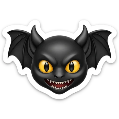 dark spooky badass cool shiny glossy smooth soft Black edgy Noivern-Noibat-Purloin-Torracat-Lykoi-Caracal-cat-Fakemon-fusion-hybrid-creature with bat wings on head as ears, big fangs, gothic markings sticker